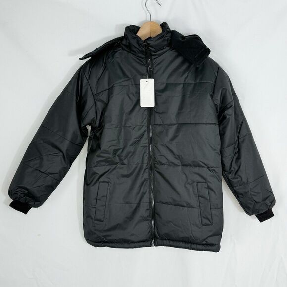 Revess Black Puffer Winter Coat Hooded Men Size 8 Small NWT - Picture 2 of 16